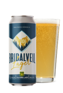 Image of Bridalveil Lager beer can and pint of beer