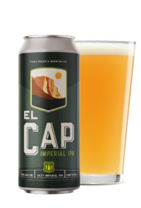 Image of El Cap Imperial IPA beer can with pint of beer